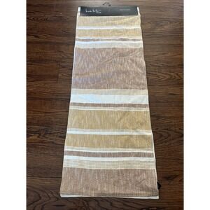 Nicole Miller Striped Woven Cotton Table Runner 16" X 90" Brown Yellow Crème